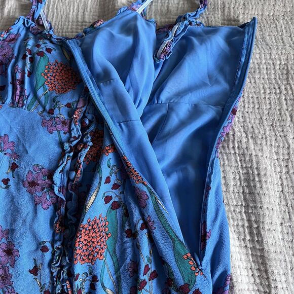 ASTR The Label Dress Womens Medium Blue Floral Ruffle Button Front Lined Midi - Picture 13 of 16